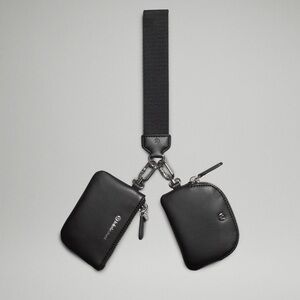 NWT Lululemon dual pouch wristlet keychain in black/silver
